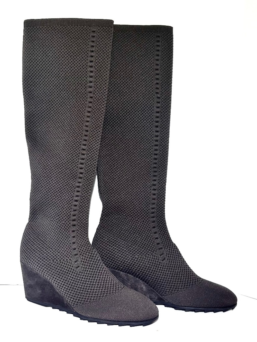 Eileen Fisher Kasana Knee High Stretch Knit Wedge Heel Boots Brown New Size 10